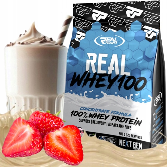 Wpc protein syrovátkový doplněk stravy Whey 100 Real Pharm 700 g Bílá Čokoláda Jahoda