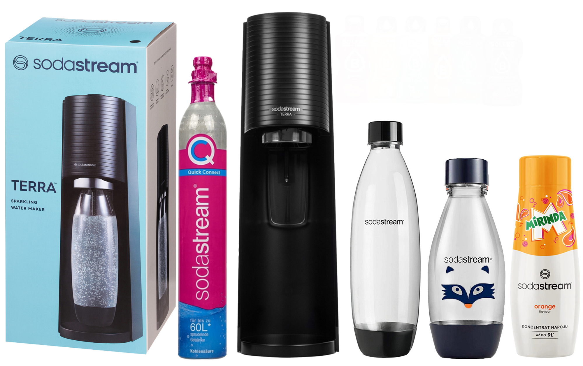 Náplň Sodastream Terra Výrobník Sody , láhev 1x 1l Fuse, 1x 0,5l Mirinda Dárek