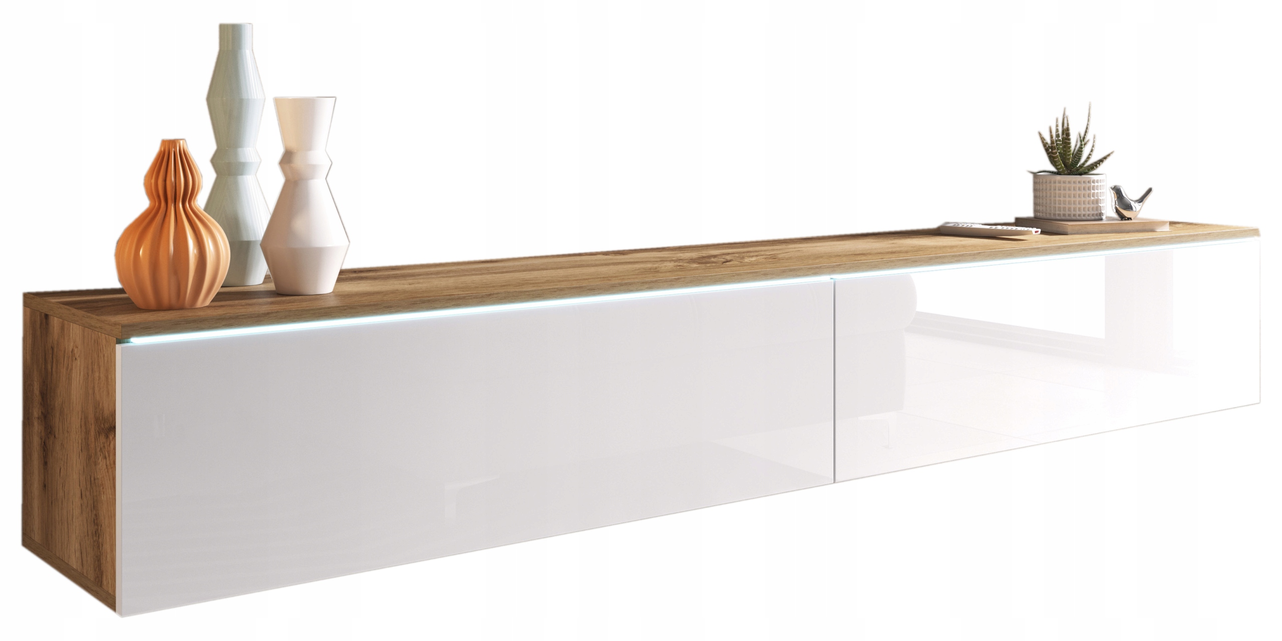 SZAFKA RTV LOWBOARD KOMODA PÓŁKA WISZĄCA POD TELEWIZOR BIAŁY POŁYSK 180 CM