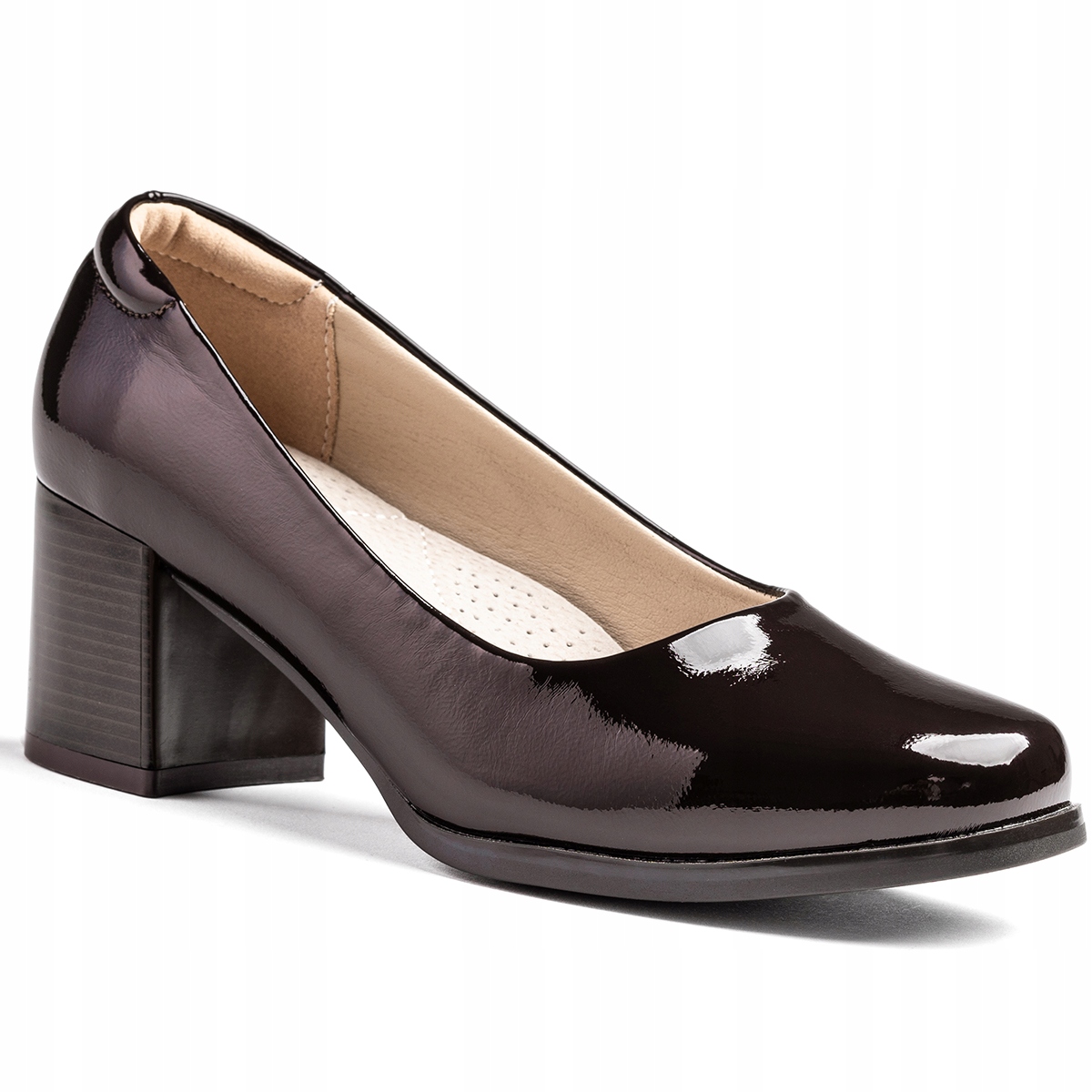 Czółenka damskie w.SKÓRA Czekoladowe lekkie lakierki Wojtyłko 39