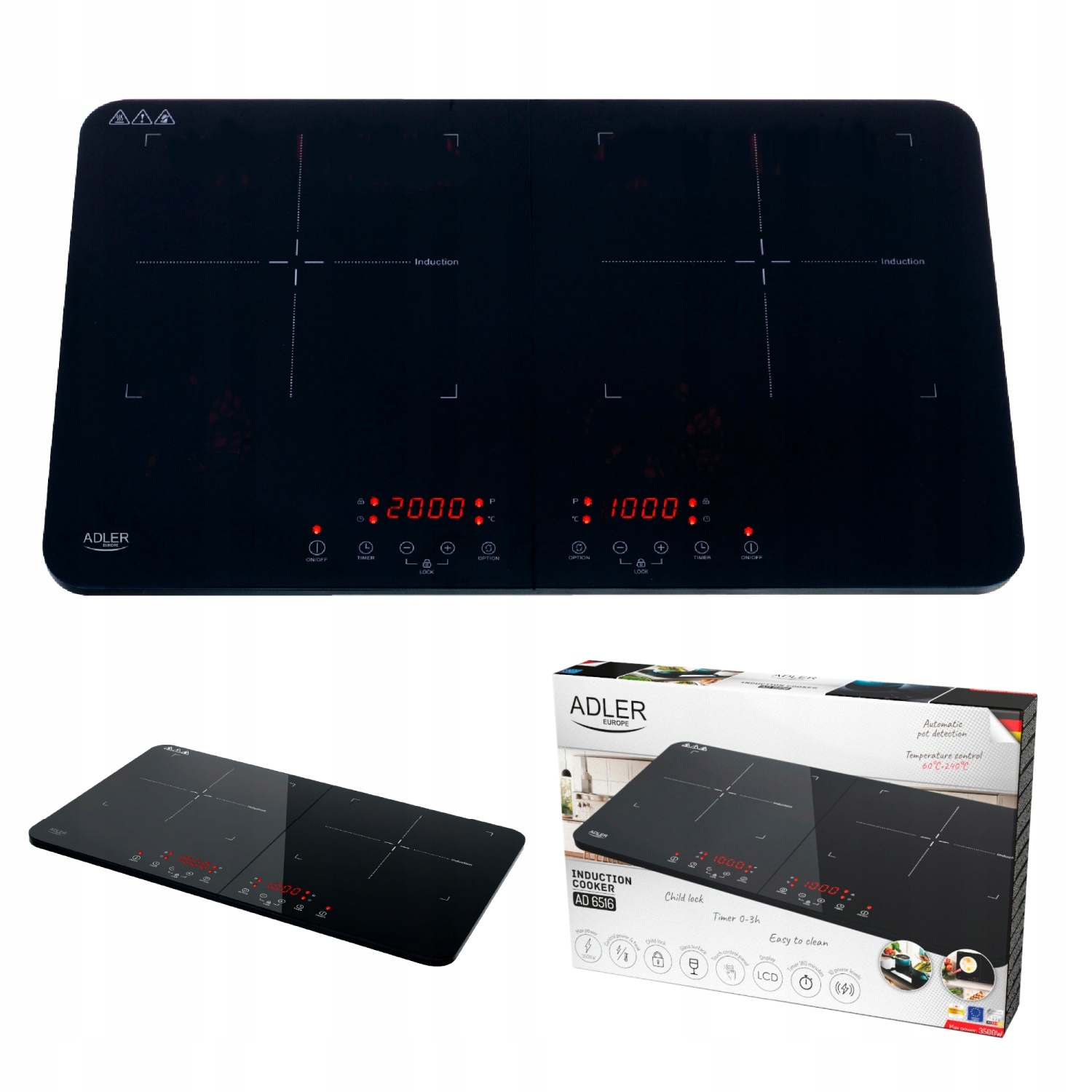 Płyta Indukcyjna Dwupalnikowa Kuchenka Elektryczna Przenośna LCD Czarna