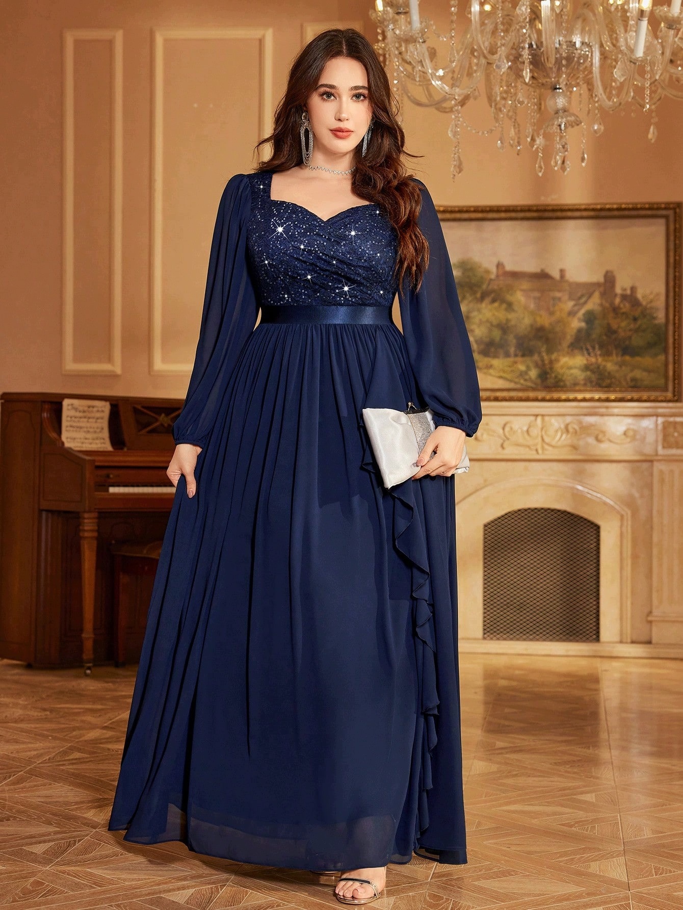 Shein Tmavě Modrá Elegantní Šaty S Flitry 46 1 Ma