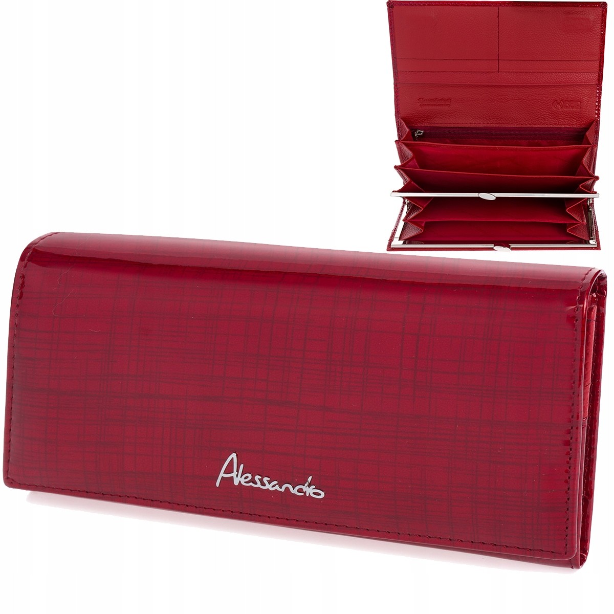 Dámská lakovaná kožená peněženka velká na bižuterii červená RFiD Alessandro