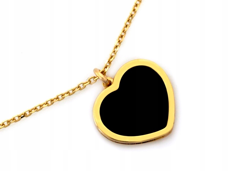 Zlatý náhrdelník 585 srdce s černým kamenem na řetízku 1.98 g pro ni