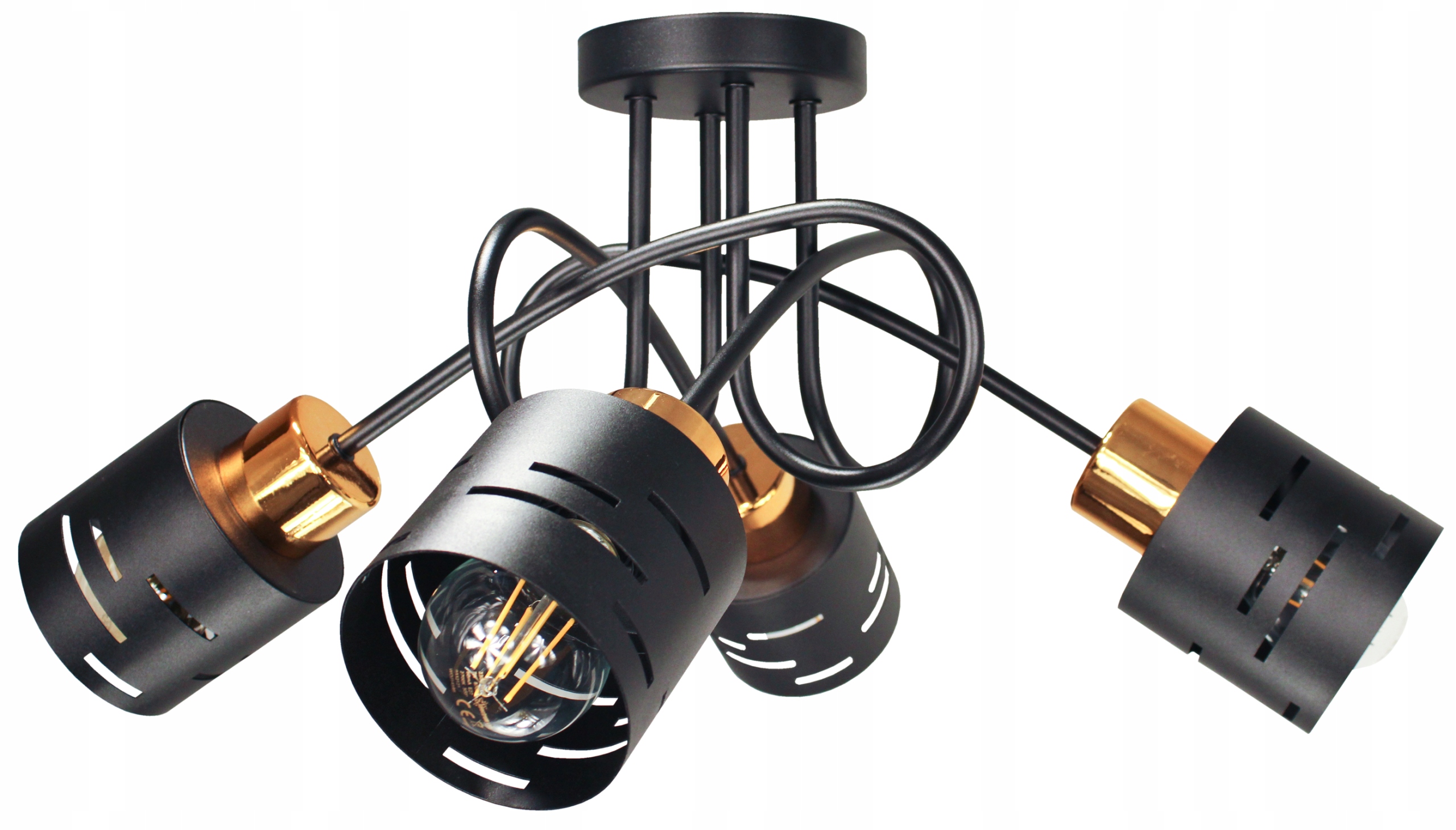Nowoczesna Lampa Sufitowa Żyrandol Edison Elite 4 Led Czarna Miedziana
