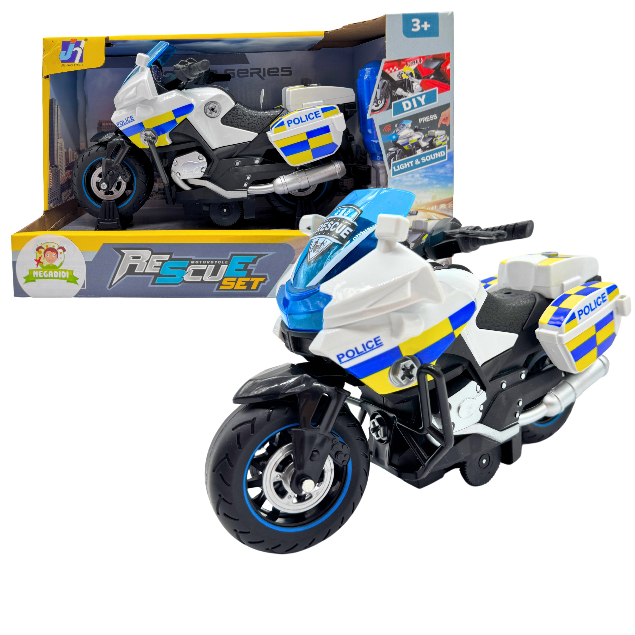 MOTOCYKL POLICYJNY światła, dźwięki NAPĘD motor POLICJA 30 cm