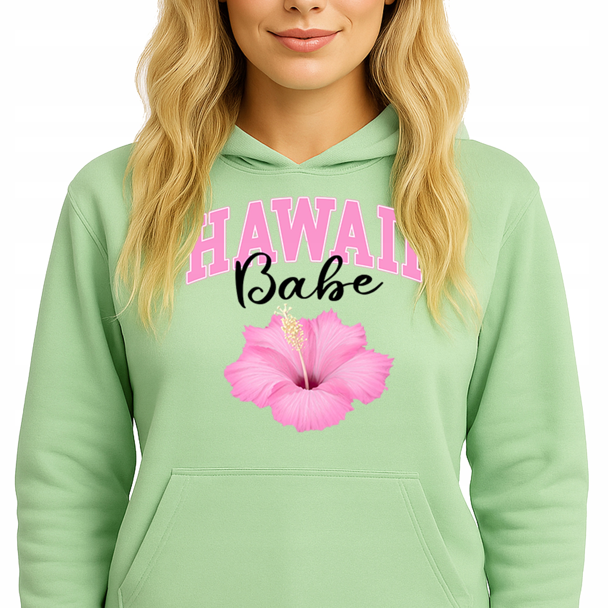 Mikina S Kapucí Hoodie Pistachio Green Bavlněná Módní Hawaii Babe Vel M
