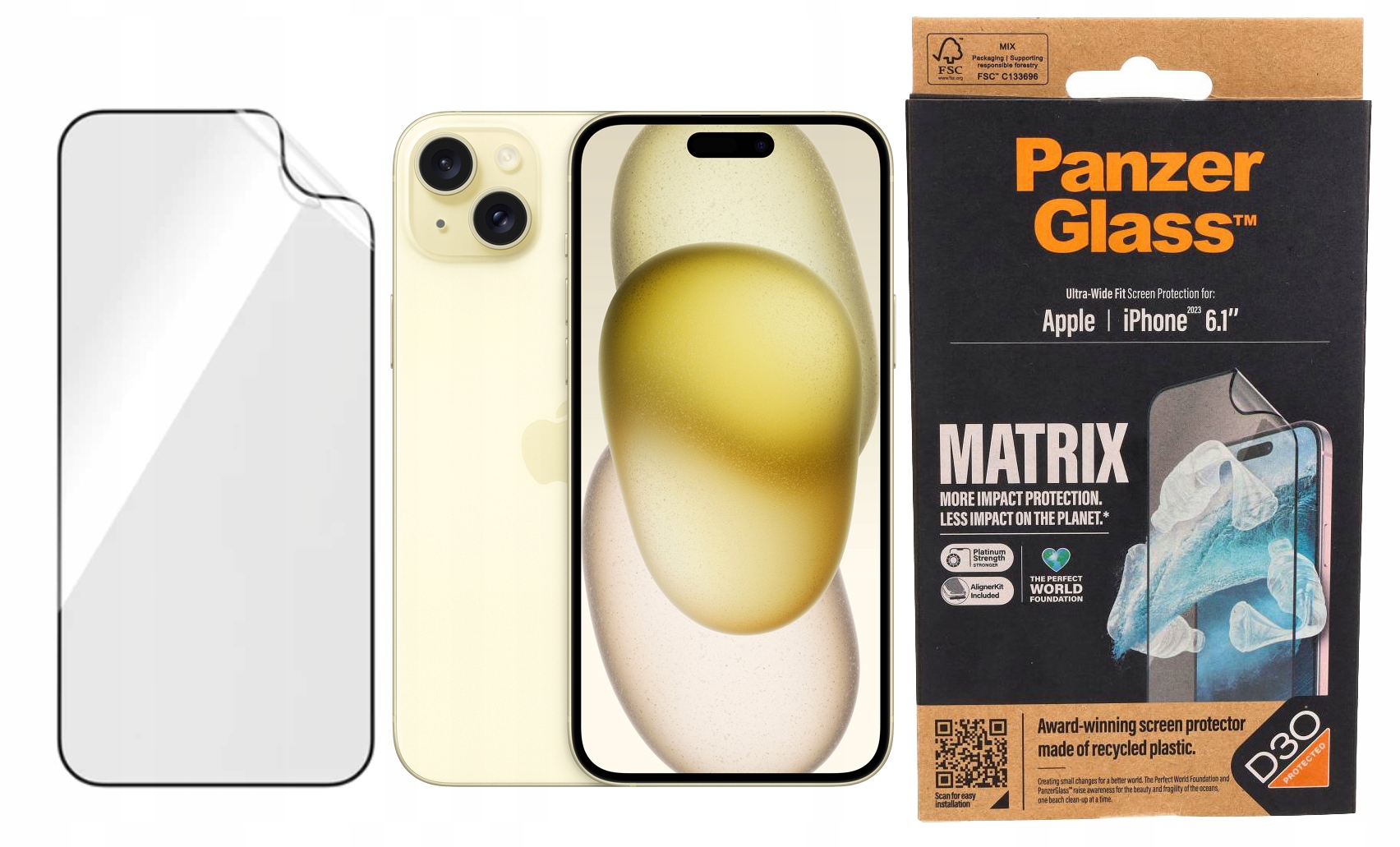 PanzerGlass Tvrzené Sklo Ultra-Wide Fit Matrix D30 pro iPhone 15