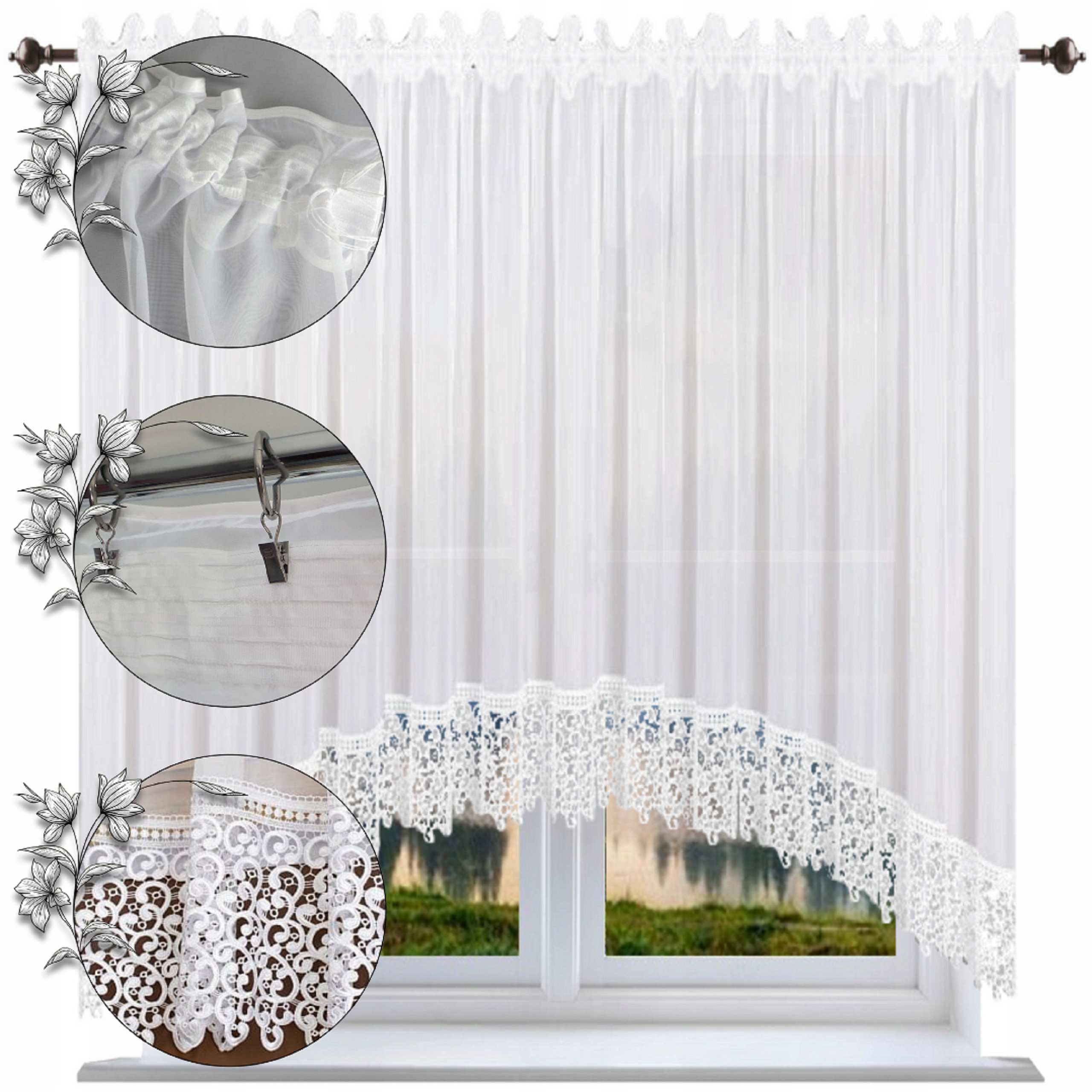 Firana gotowa z gipiurą 160x500 w Łuk firany z koronką gładkie klasyczne