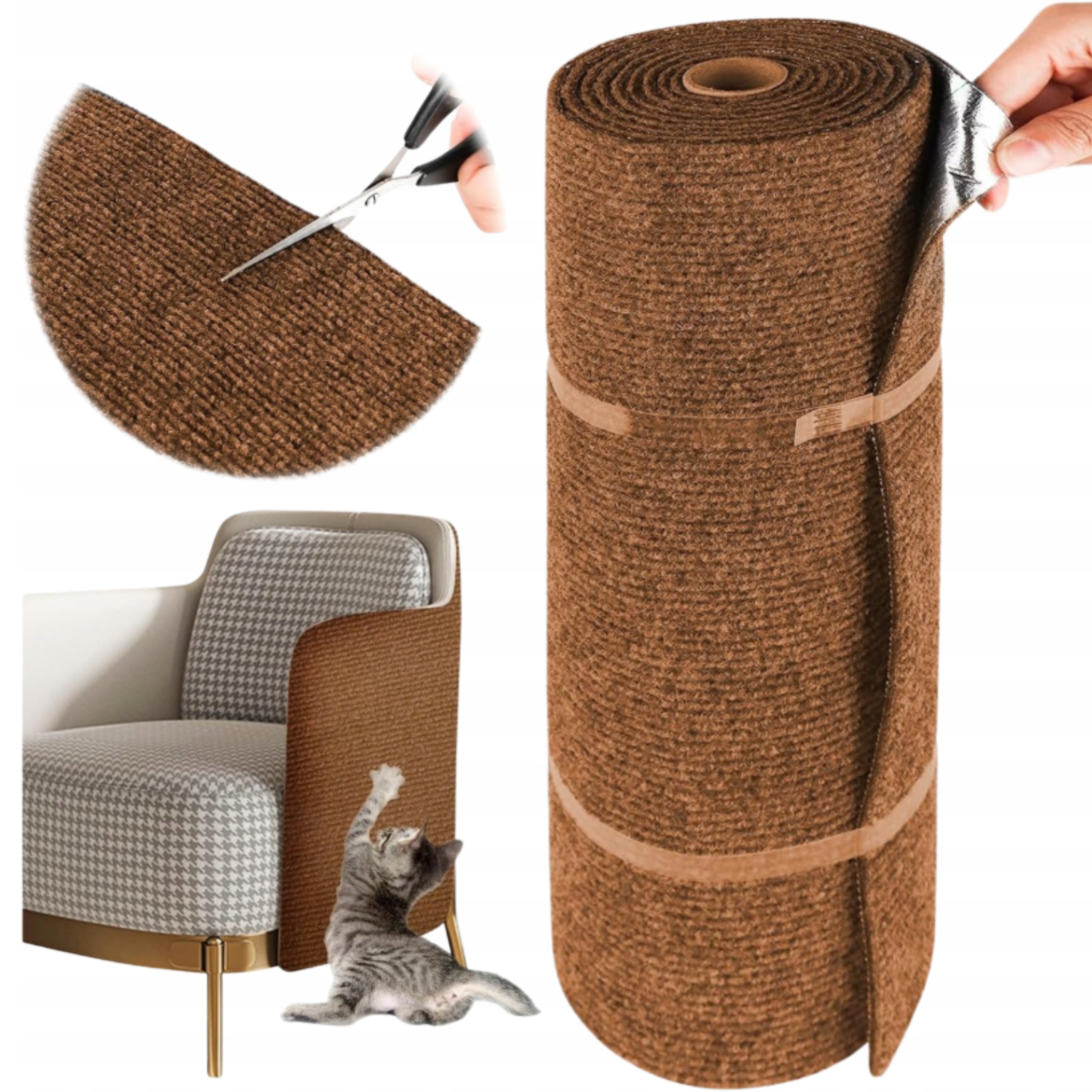 Levně Samolepicí škrabadlo pro kočky s ořezanou podložkou na nábytek 200x40 cm Hnědá