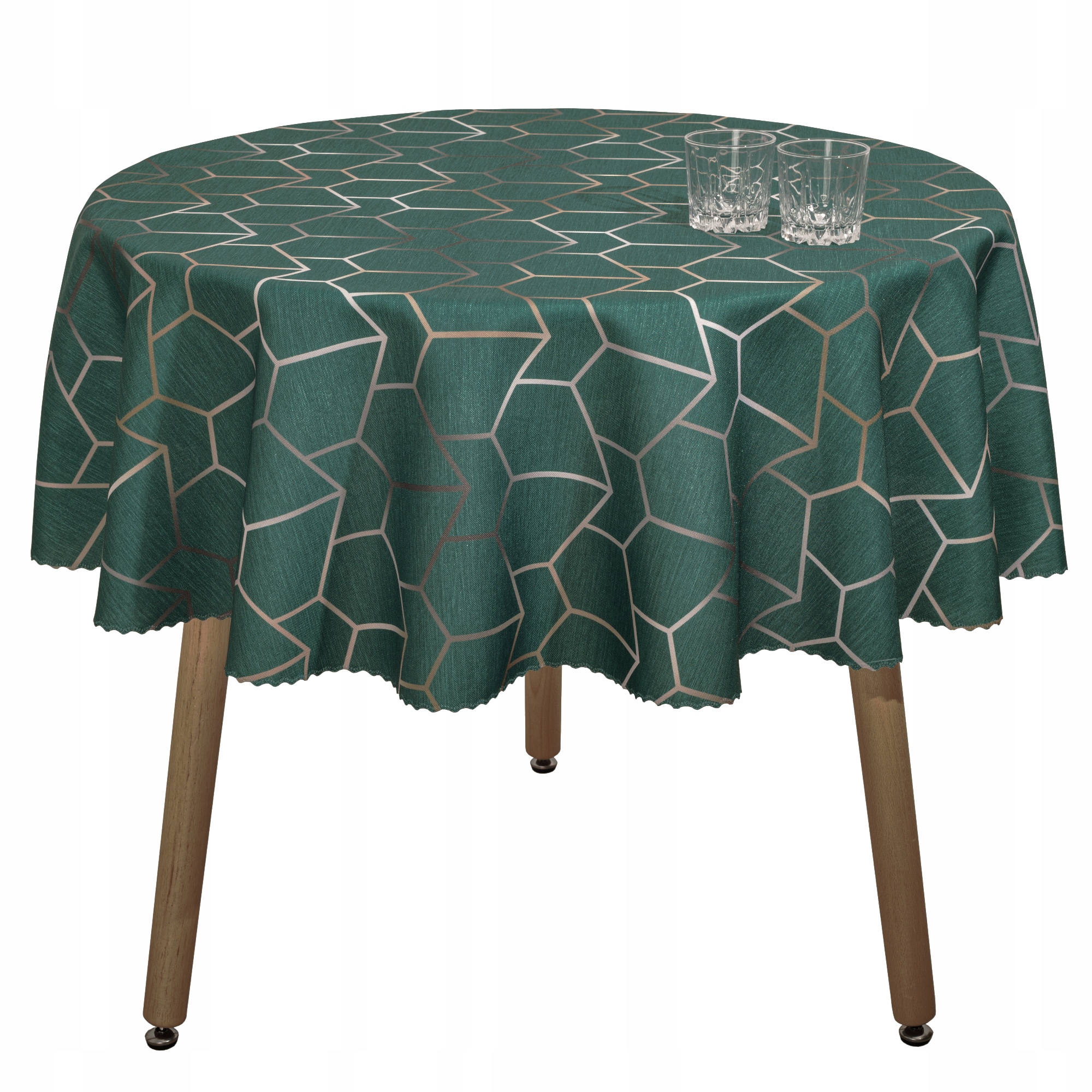 Obrus Plamoodporny Geometryczny Zielony Minos Okrągły fi 120 cm
