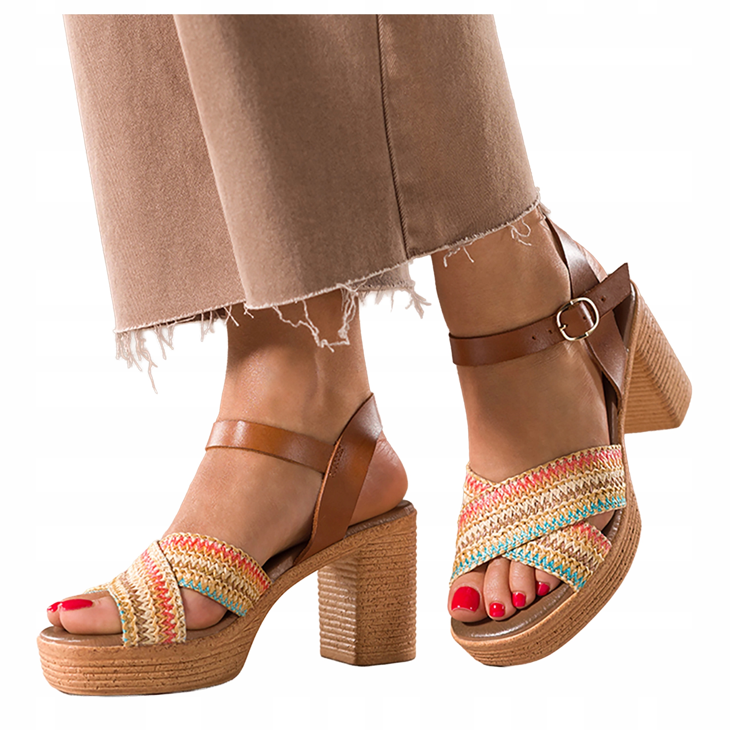 Sandály Hnědé Dámské Kožené Pletené Pásky Na Kříž Na Podpatku vel. 37