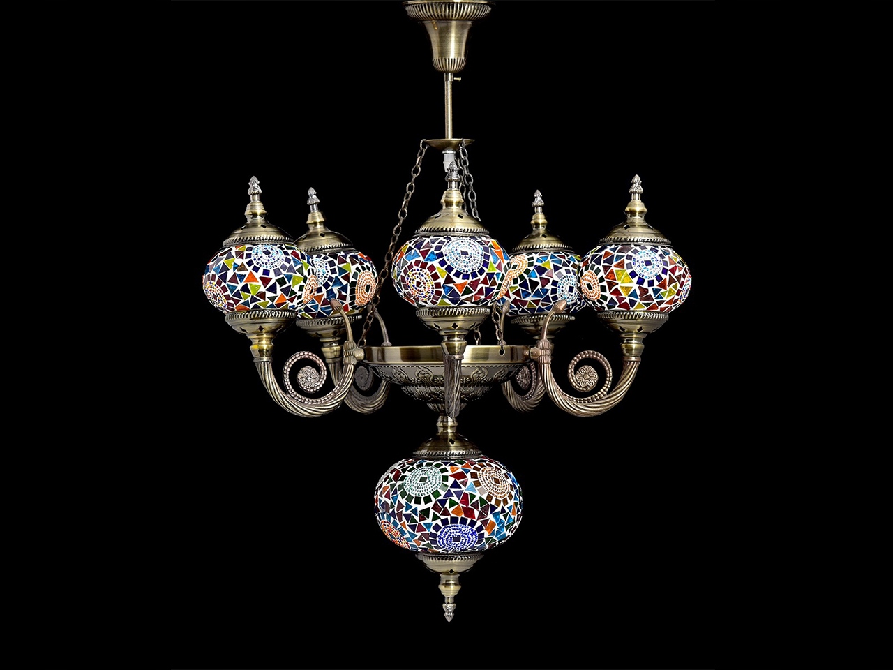 Stropná Lampa Šesť Tienidiel Viacfarebná Závesná Do Obývačky Luster Darček