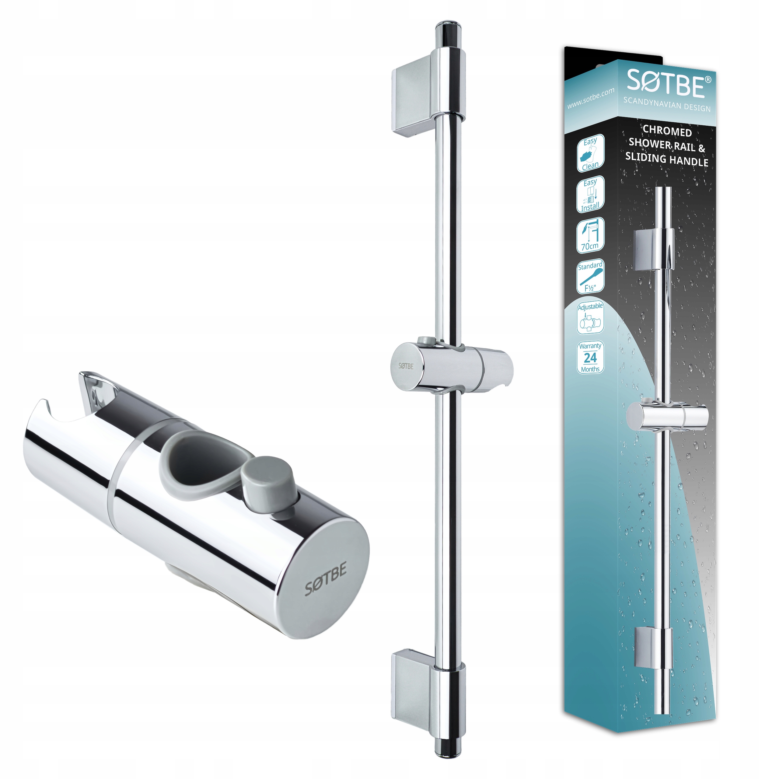 Tyč s držákem pro sprchovou hlavici, nastavitelná, univerzální montáž