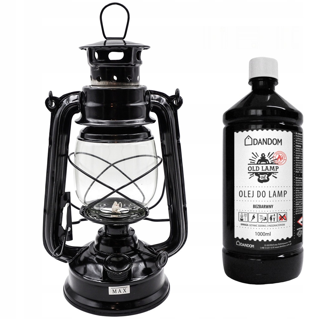 RETRO LAMPA NAFTOWA Z KNOTEM + OLEJ 1L CZARNA 24cm