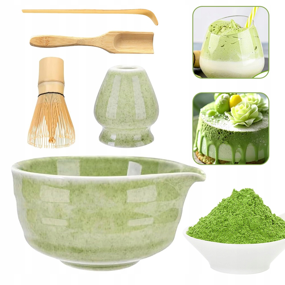 Sada Matcha Přírodní Bambus Keramická Miska Whisk Lžíce Rukojeť 5 Ks