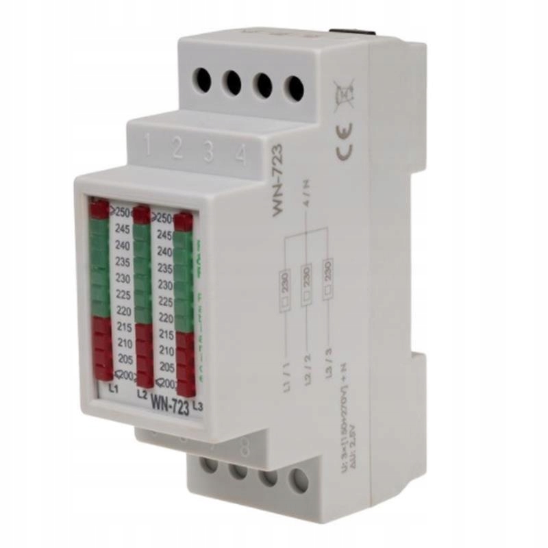 Voltmetr, indikátor napětí na lištu WN-723 Ff