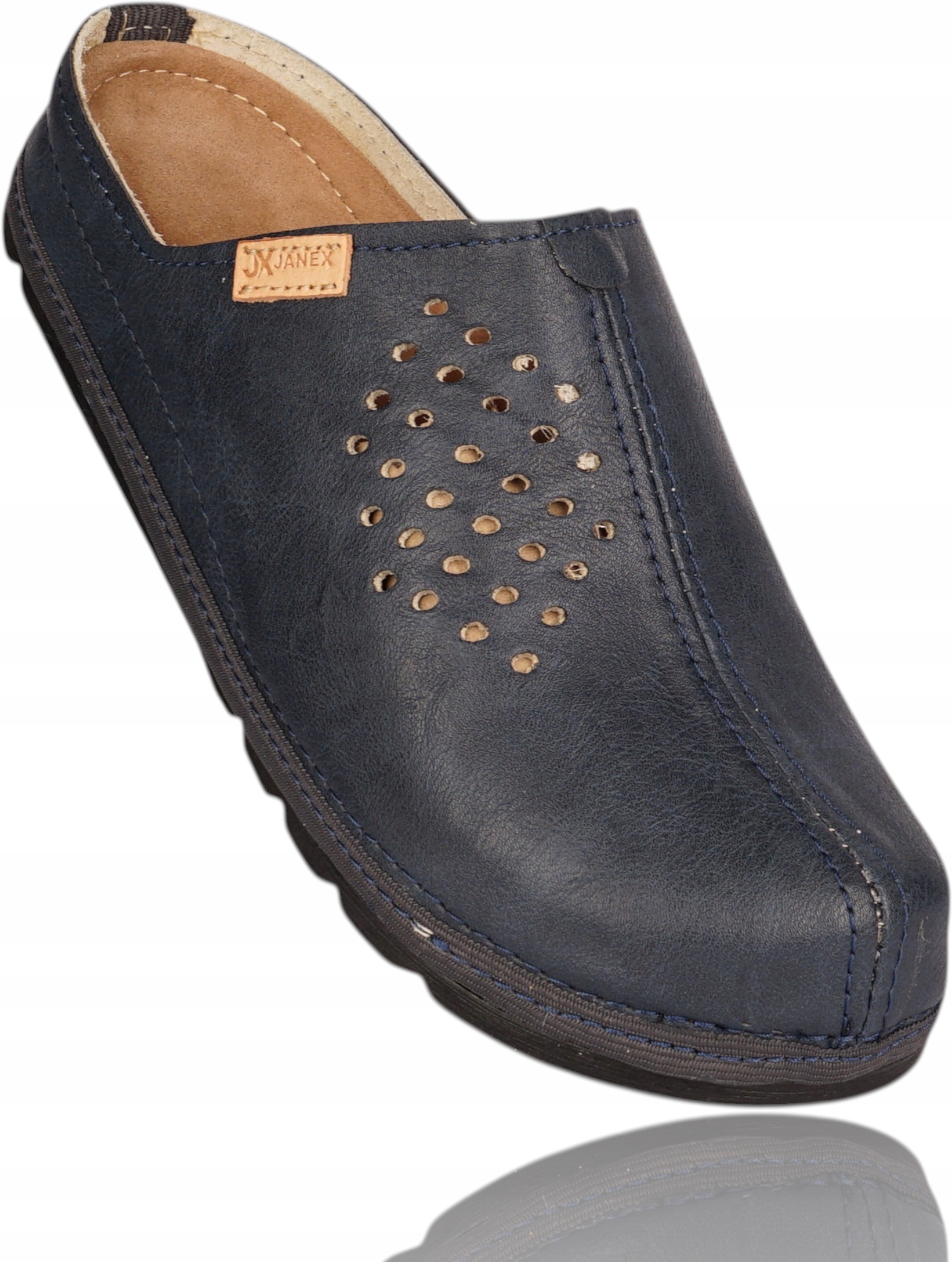 Pánské Pantofle Kožené Tmavě modré Do Práce Dům Zahrady Děrované Komfortní