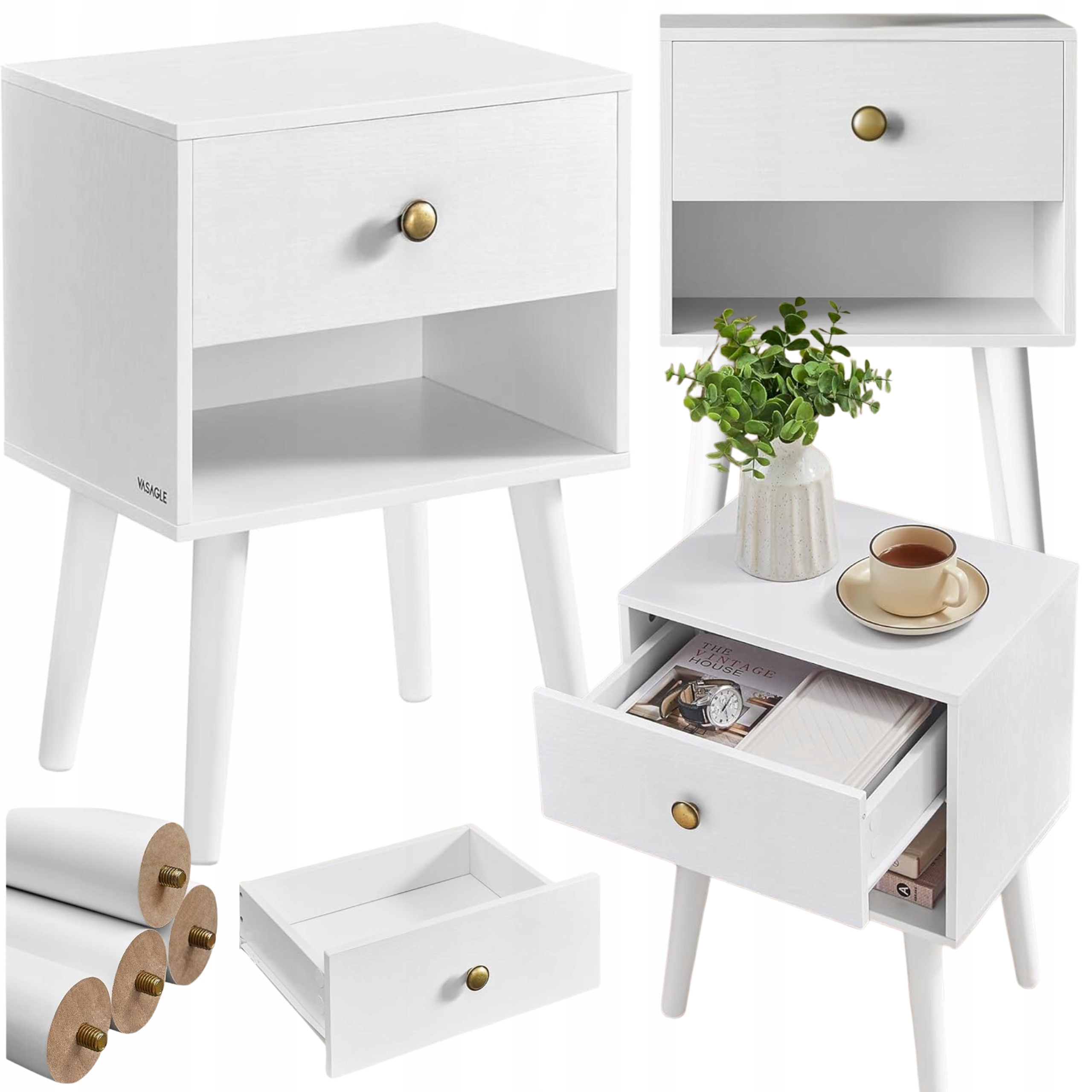 Nočné stolíky Biele 2 ks s zásuvkou a poličkou Komplet Stolík do spálne