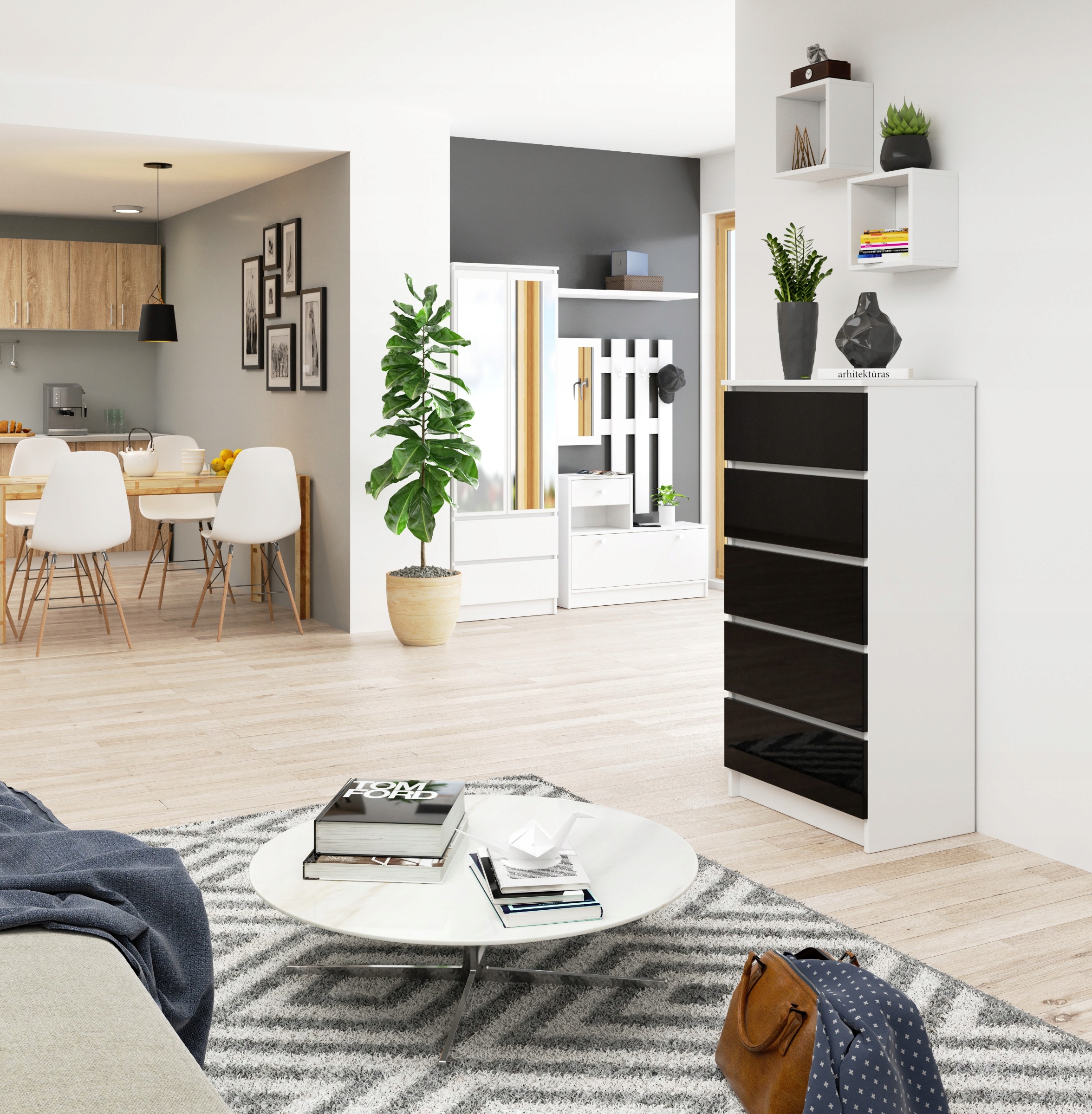 KOMODA SZAFKA BIAŁA-CZARNA POŁYSK SZUFLADY MEBLE Kod producenta SZAFKA REGAŁ 60CM BIEL