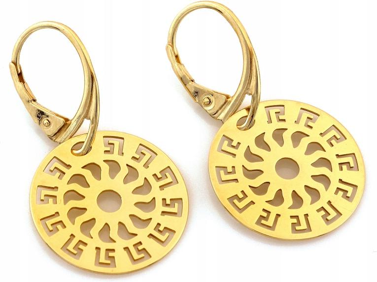 Stříbrné náušnice dámské 925, závěsné, pozlacené, kulaté, prolamované, řecký motiv