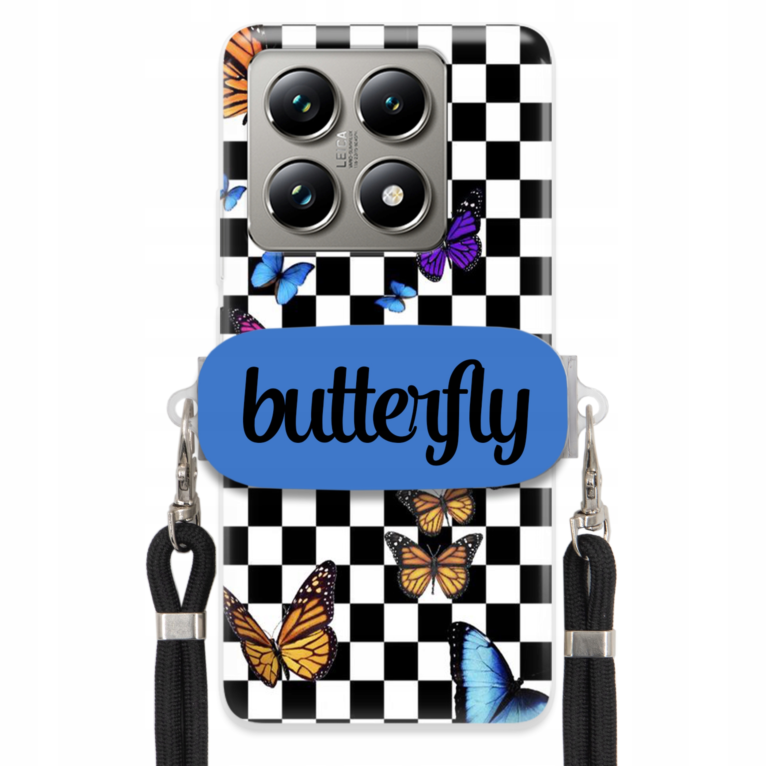 Pouzdro Pro Xiaomi 14T Pro Case Obdélníkový Úchyt Černé Vodítko Butterfly Motýli