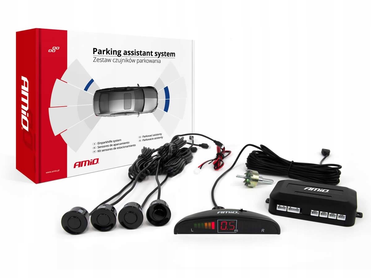 GRATISY# Czujniki parkowania TYŁ 4 CZARNE SENSORY LED BUZER