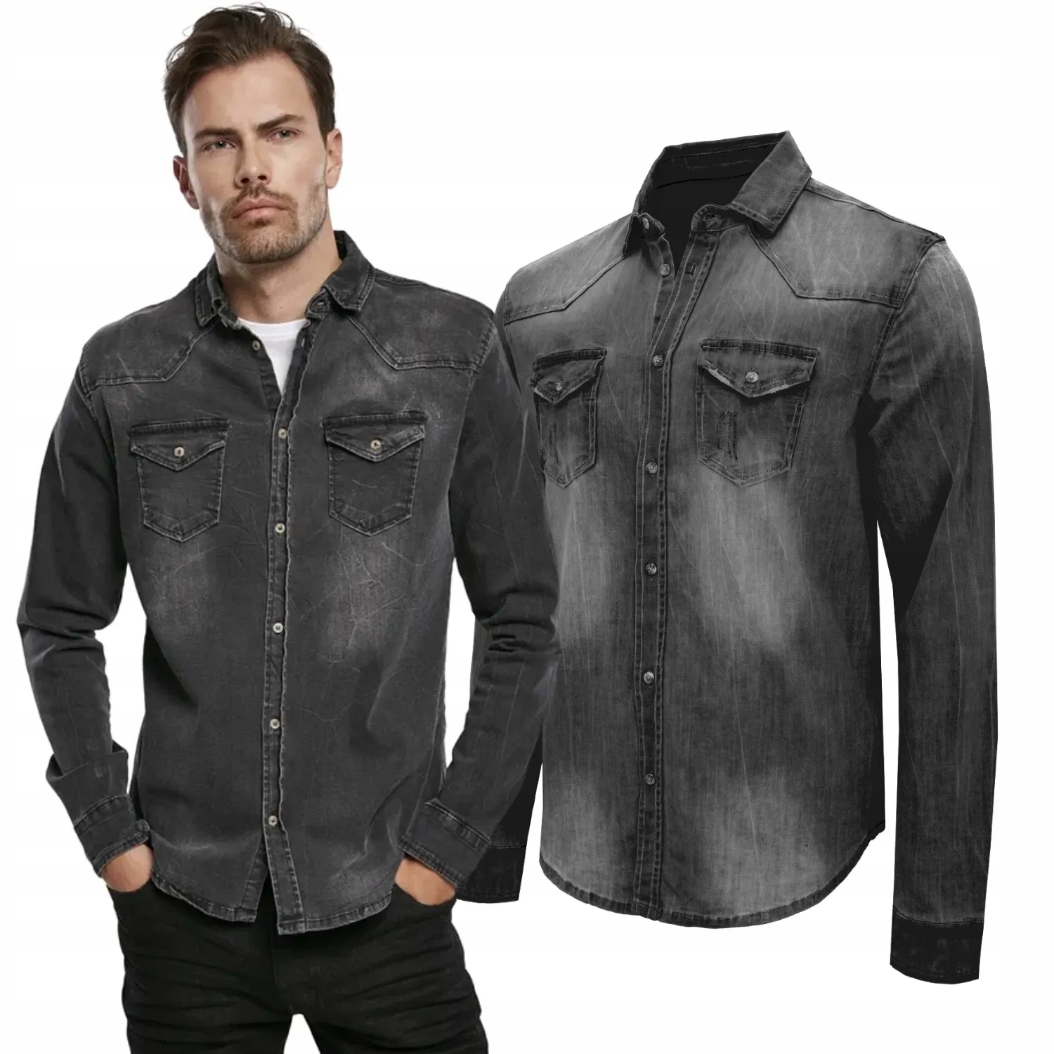 Džínová košile s dlouhým rukávem Brandit Riley černá [4XL]