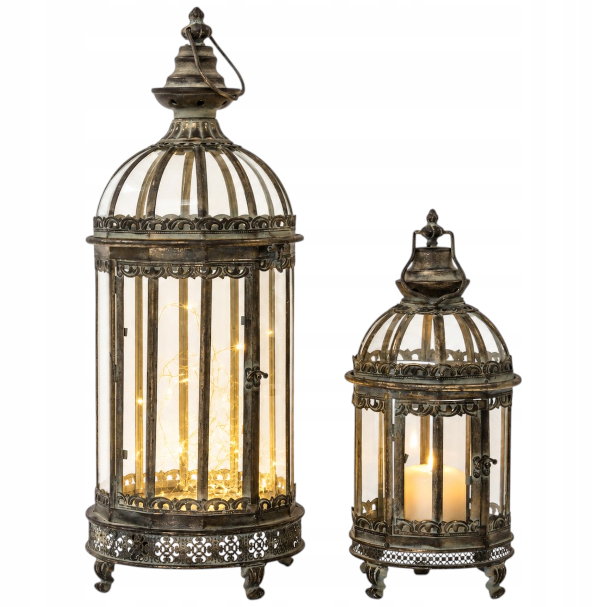 2x Lampion Drewniany Duży 65 CM Mały 42 CM Dekoracyjny Zestaw Lampionów