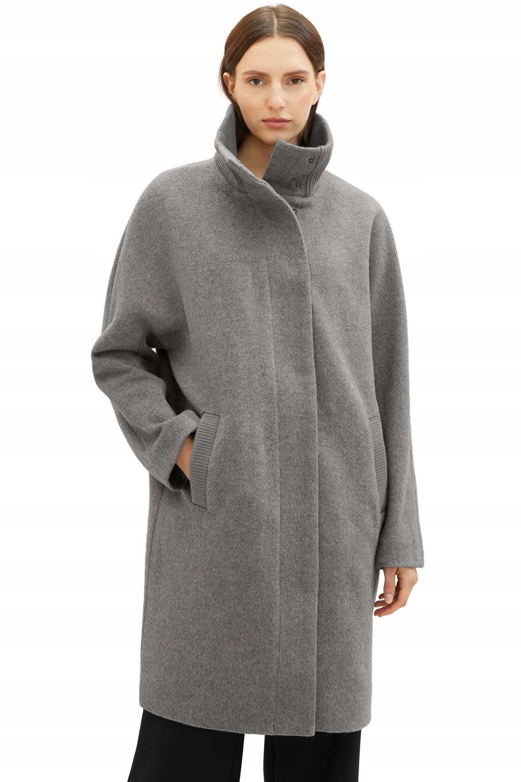 Tom Tailor Klasický Šedý Kabát S Polovysokým Límcem A Vlnou XXL 6BA