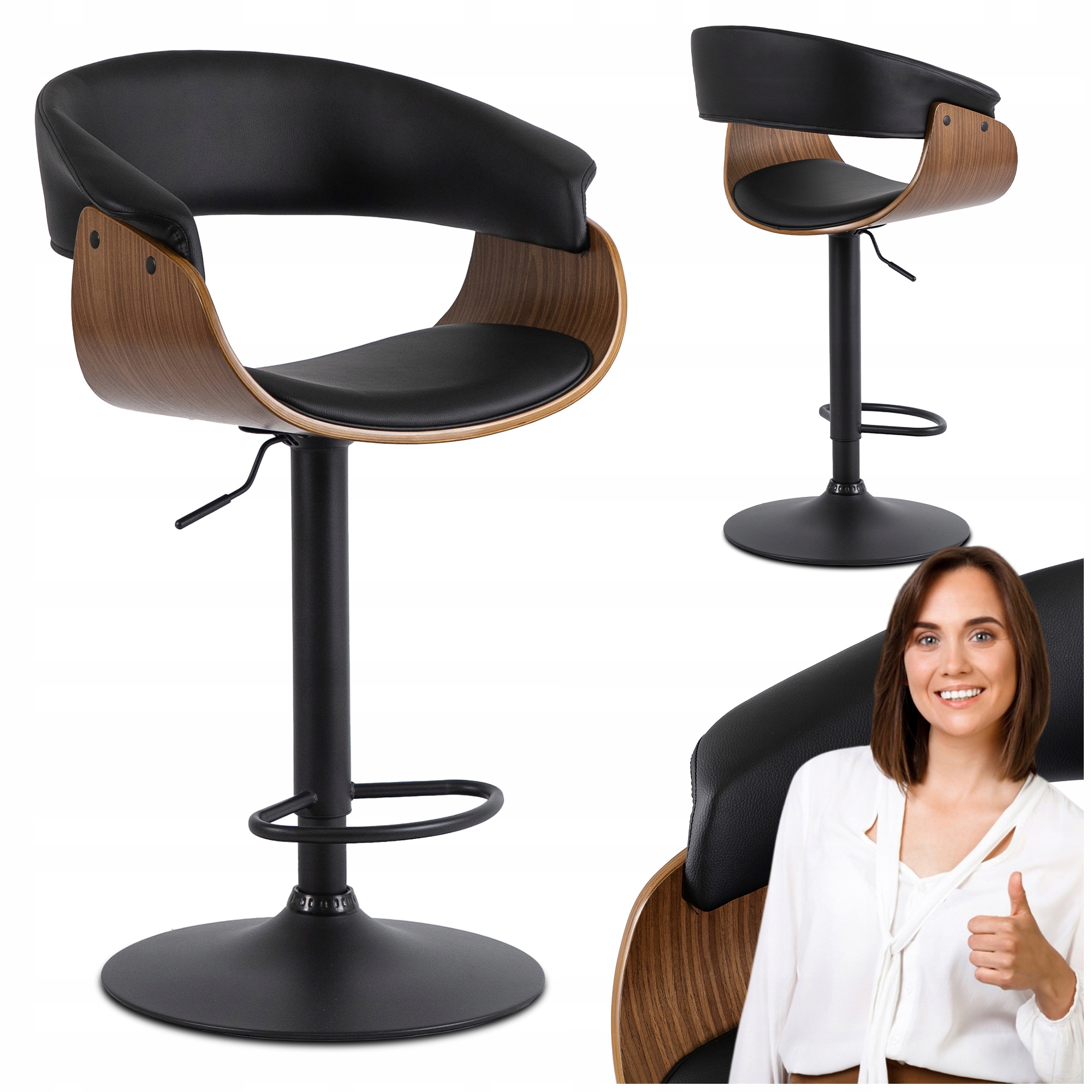 Barová Židle Otočná barová židle s regulací výšky Loft Ořech Nevada