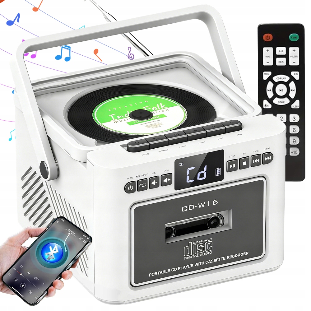 Odtwarzacz CD Kaseta Bluetooth Prznośny Radio Fm Discman MP3 Aux Głośniki