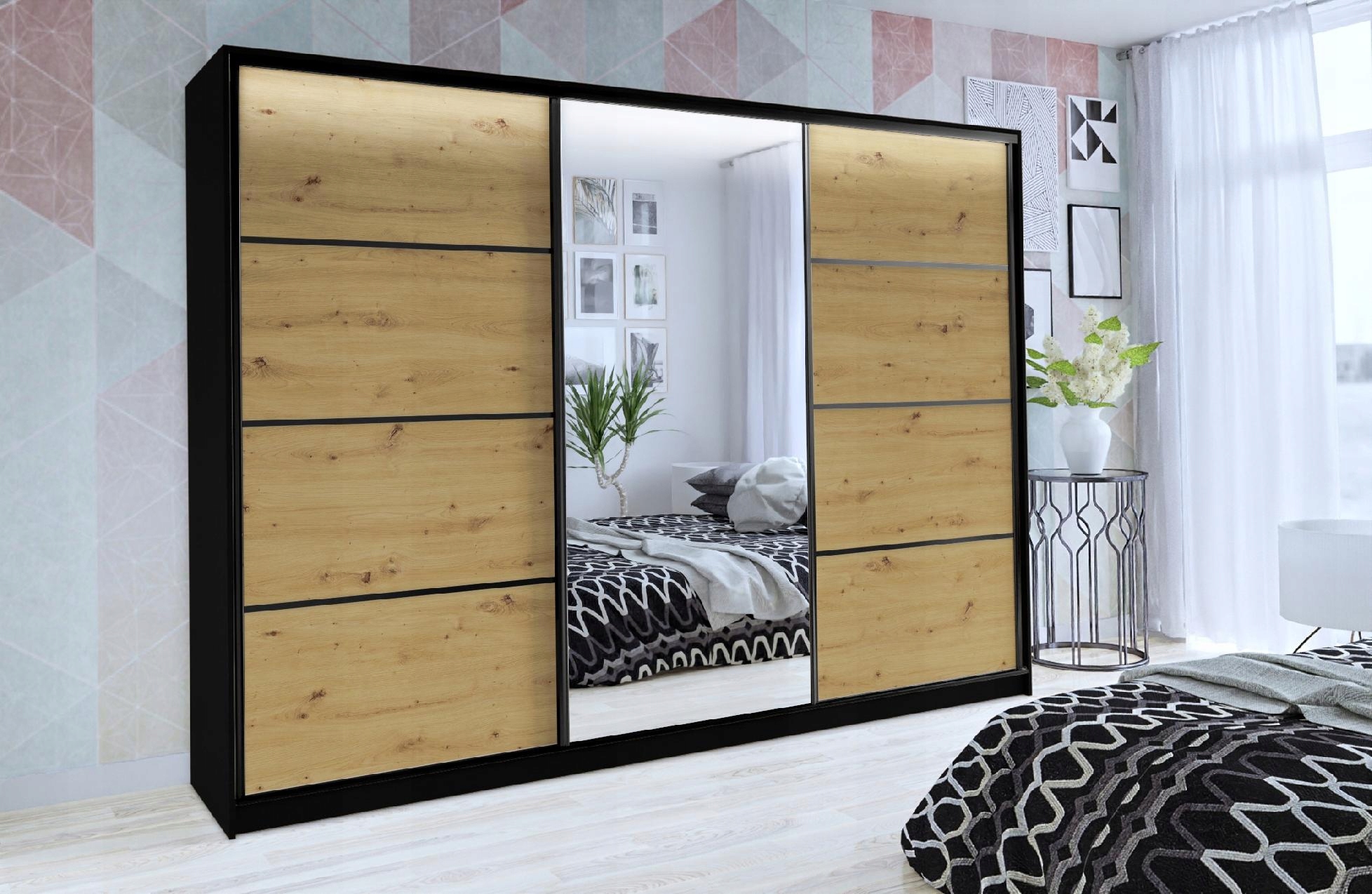 Szafa przesuwna z lustrem 280 artisan czarny LOFT Liczba szuflad 4