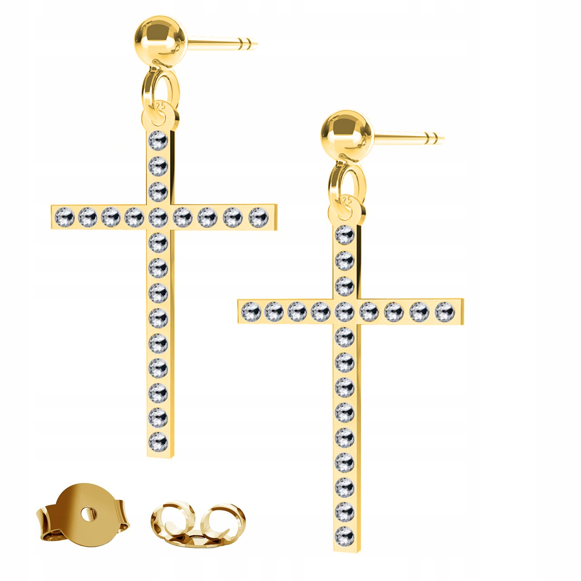 Náušnice zlaté Křížek Swarovski 925
