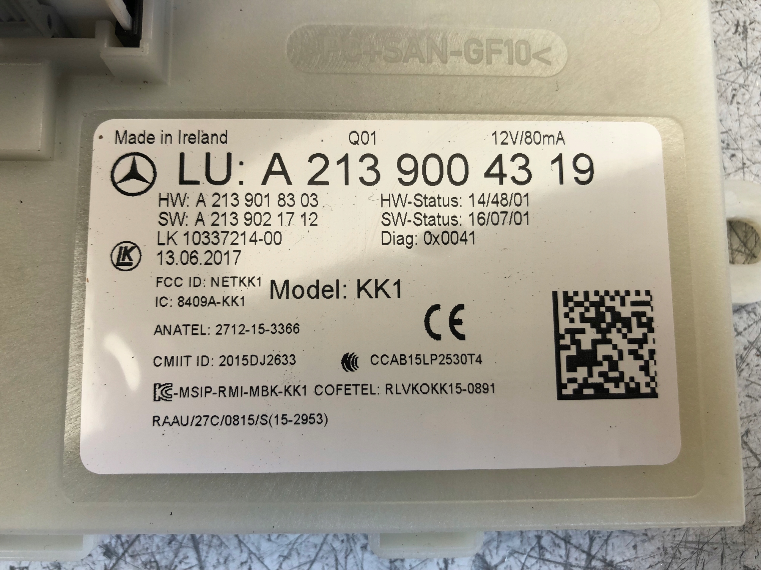 MERCEDES E W213 W238 module KEYLESS A2139004319