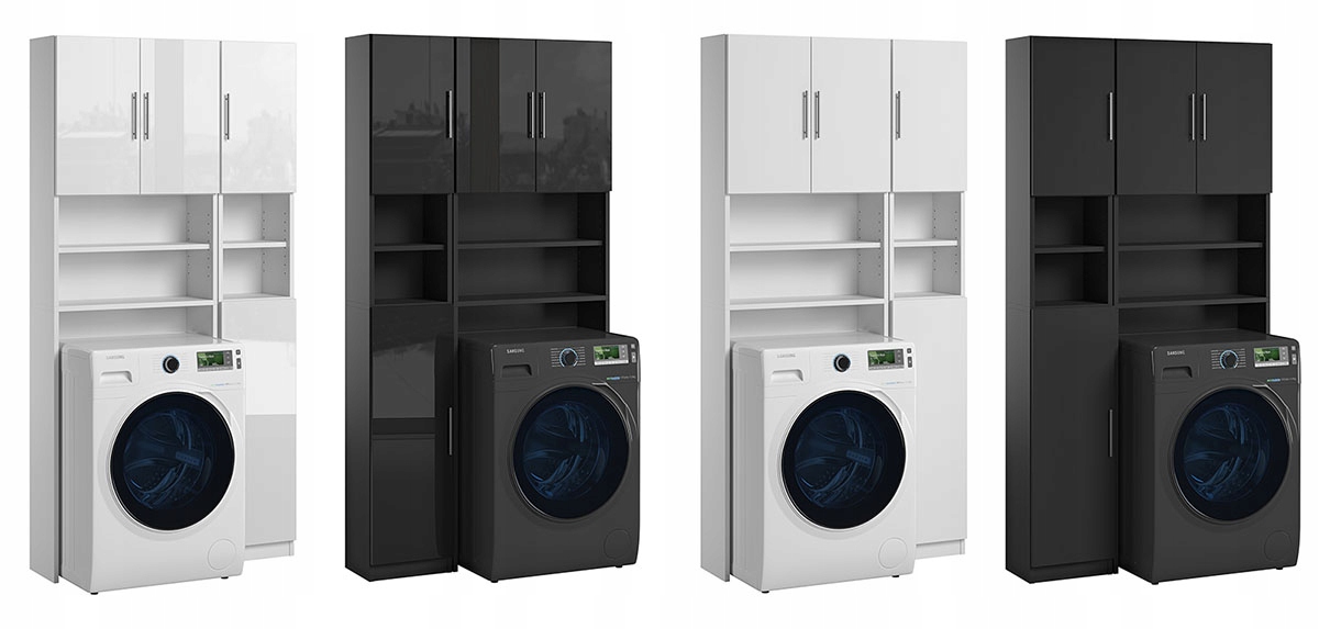 Zestaw Regał Nad Pralkę Słupek Łazienkowy Biały Wykończenie matowe