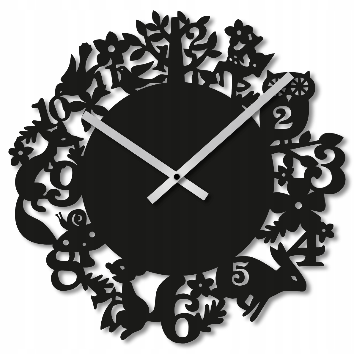 Nástěnné Hodiny 60 cm Dřevěné Nástěnné Hodiny Velké Černé Zvířata Květiny