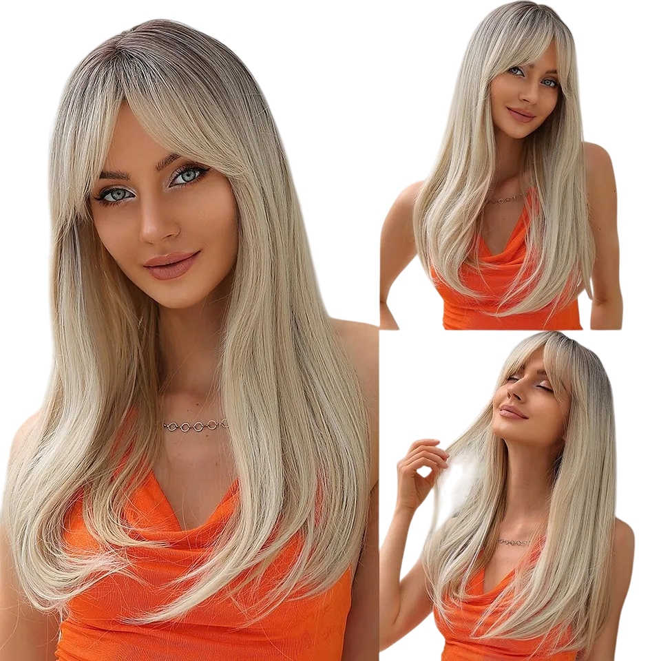 Peruka damska blond ombre włosy długie Jak naturalne czepek