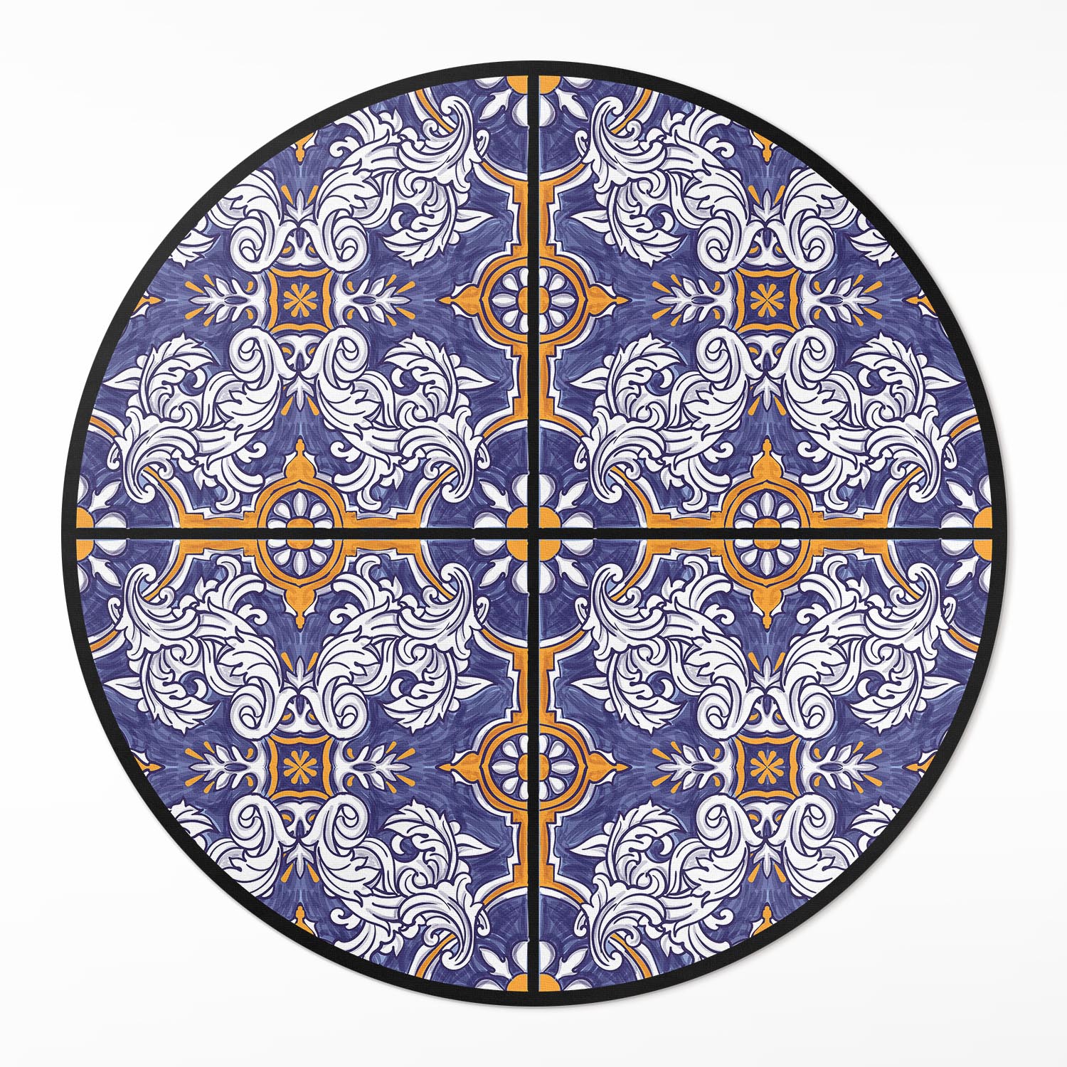 Kulatý Koberec z Pvc do kanceláře Stylové dlaždice s rostlinnými ozdobami ⌀ 100 cm