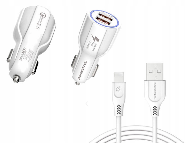 Ładowarka samochodowa SA45B 2 x USB 3 kabel iPhone