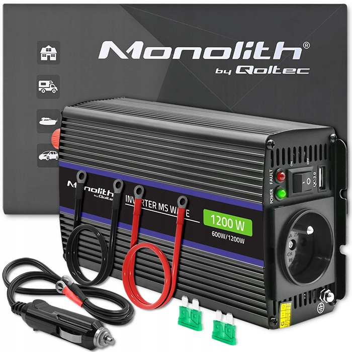 Qoltec Měnič Napětí 1200 Ms Wave 12V na 230V 600/1200W Usb
