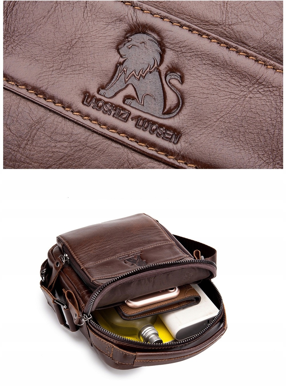 SASZETKA DO RĘKI TORBA MĘSKA NA RAMIĘ SKÓRZANA TORBA DOKUMENTY AKTÓWKA Kolor brązowy