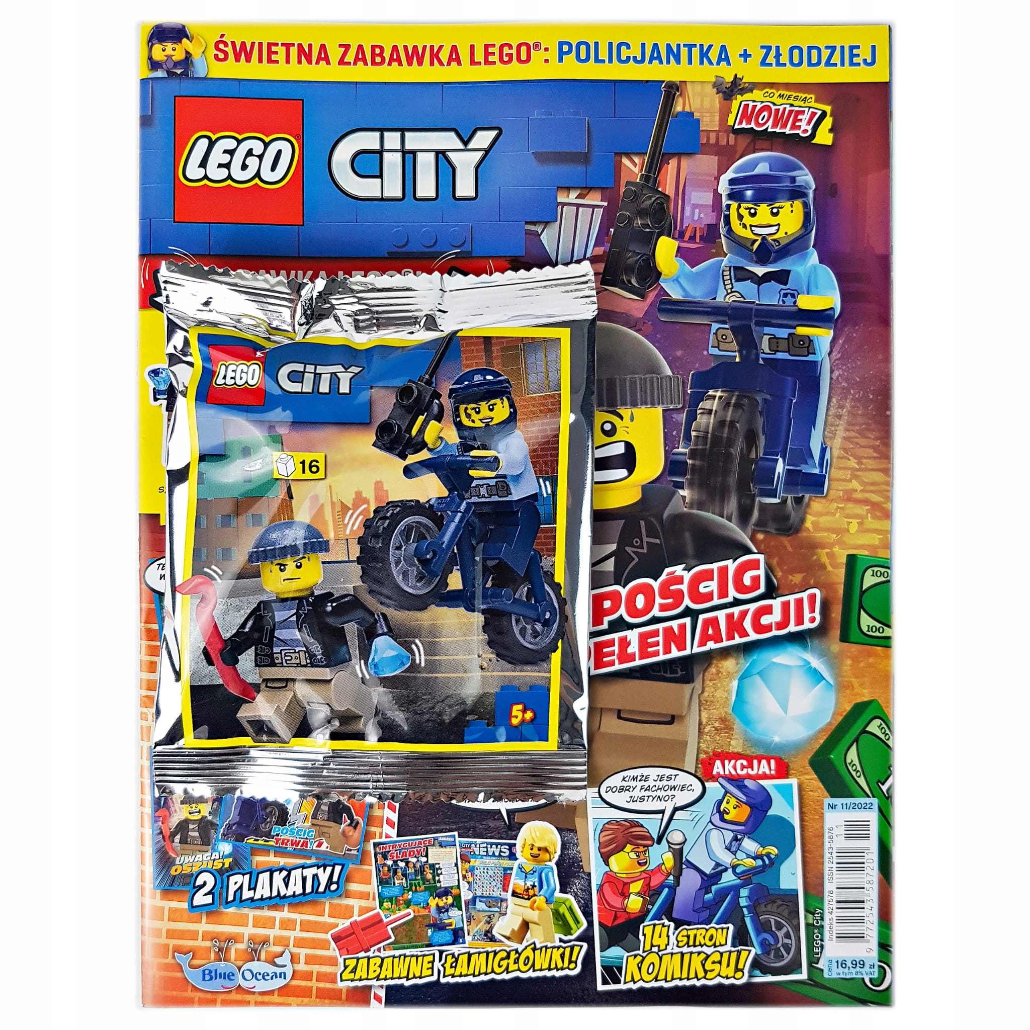 LEGO CITY 11 /22 + POLICJANTKA + ZŁODZIEJ+ROWER ISSN 9772543587201