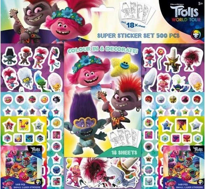 TROLLS TROLLE - NAKLEJKI zestaw naklejek 500 sztuk