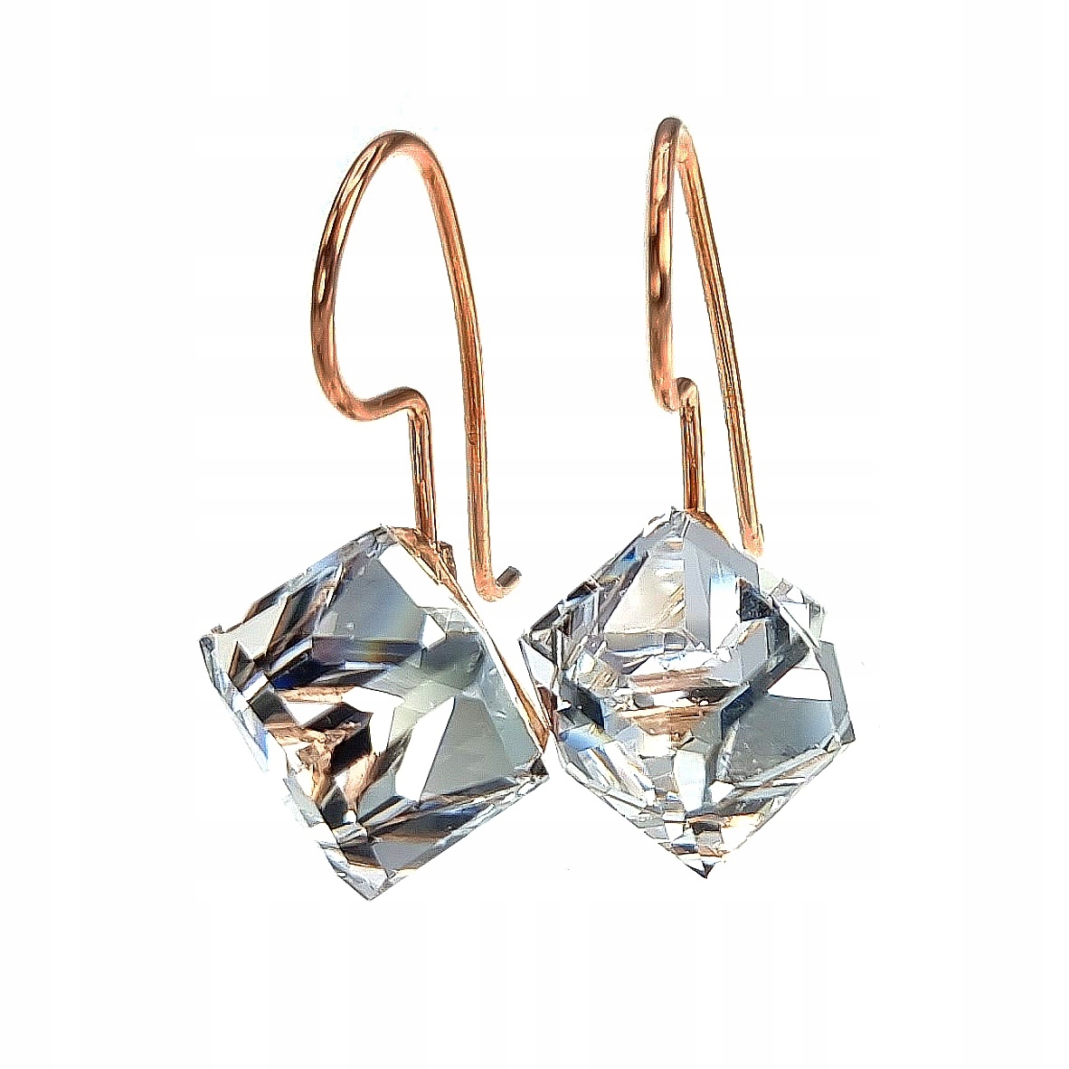 Krystaly Náušnice Crystal Cube Růžové zlato Stříbro
