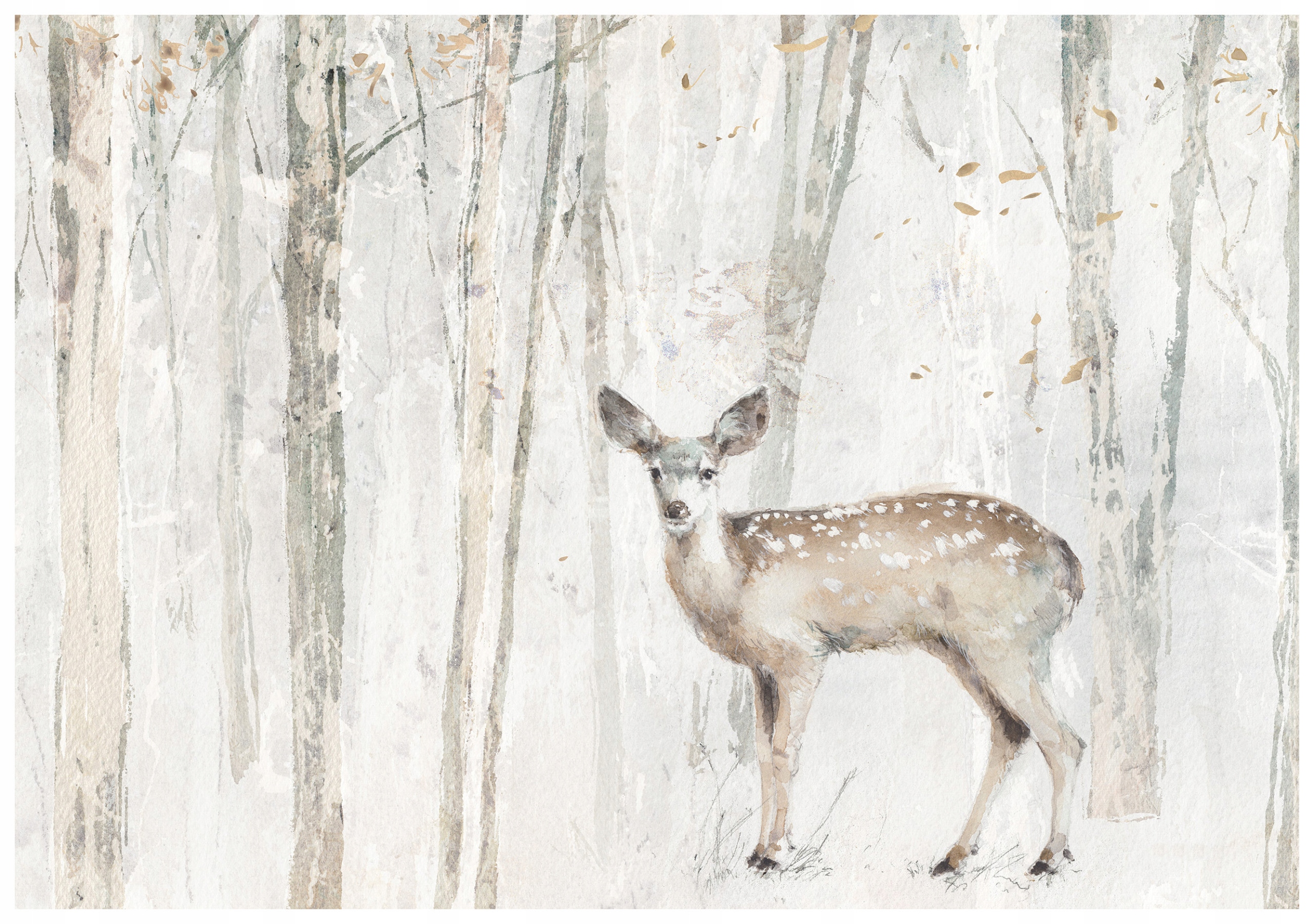 Vliesová fototapeta Zimný jeleň v akvareli lesného ticha 368x254 lepidlo