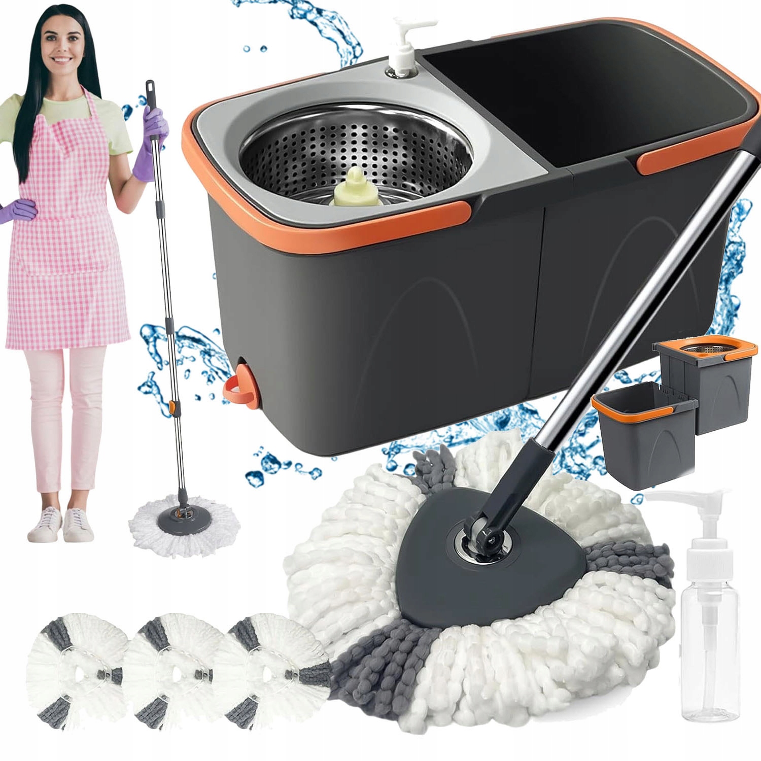 Rotační Podlahový Rotační Mop 360 Turbo 3 Nástavce Mikrovlákno Kbelík