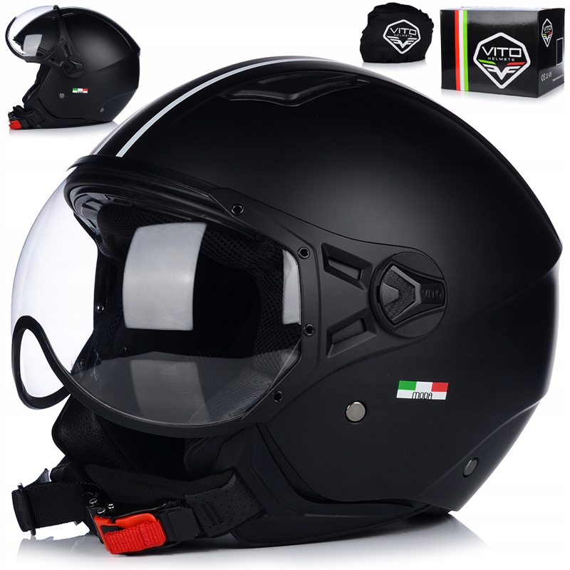 Otvorená Motocyklová Prilba Vito Móda Matt Black Skúter Chopper Ece 22.06