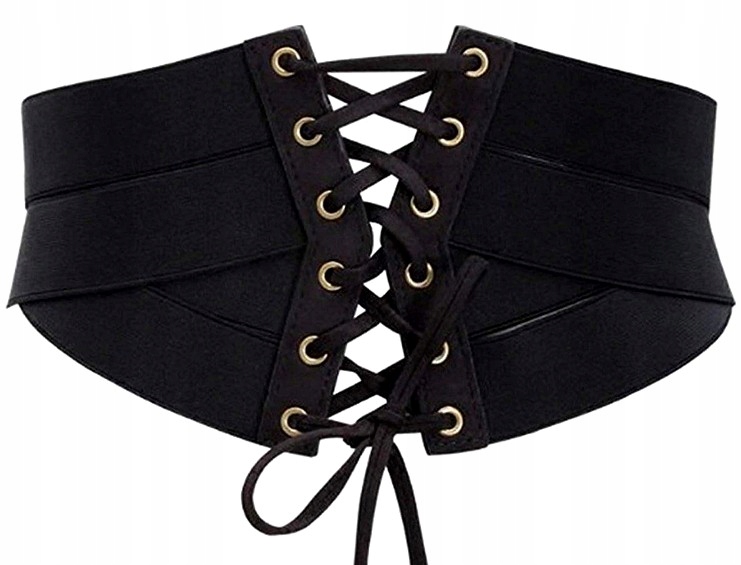 

Szeroki Czarny Gorset Pasek pas gumowy sznurowany