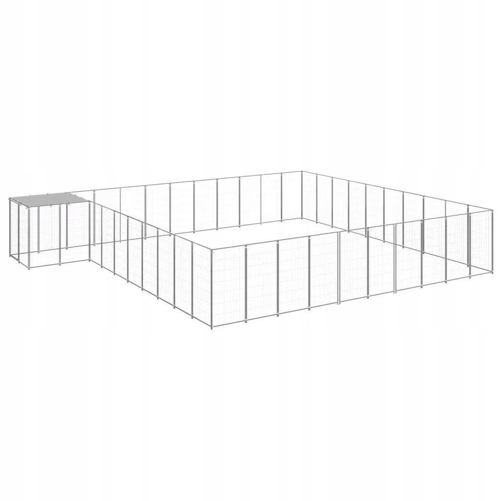 vidaXL Psí kotec stříbrný 31,46 m² ocel